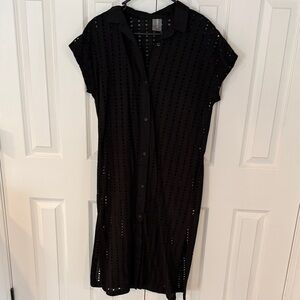 Chic Black Eyelet Midi Dress